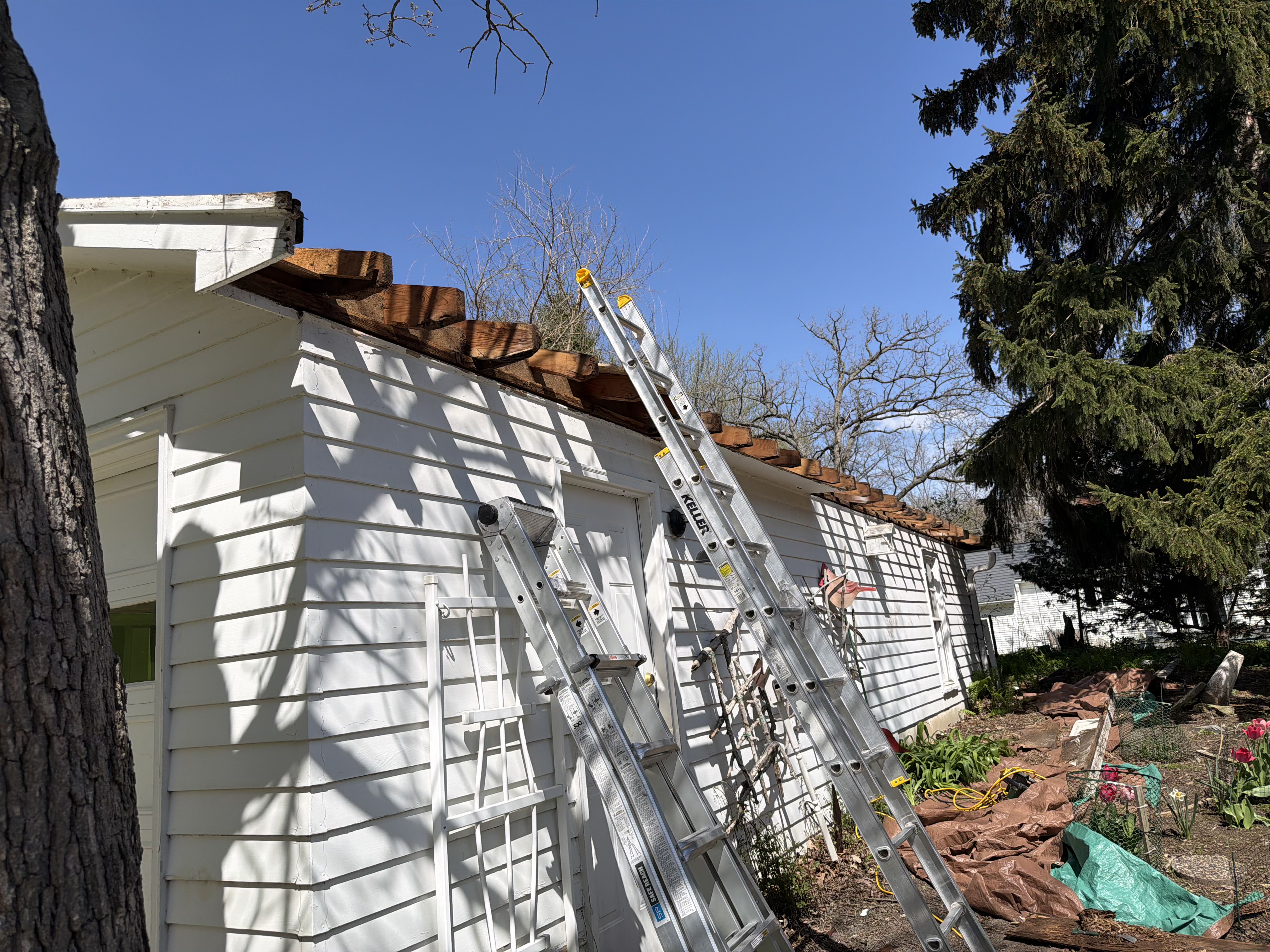 Roof repair work in progress